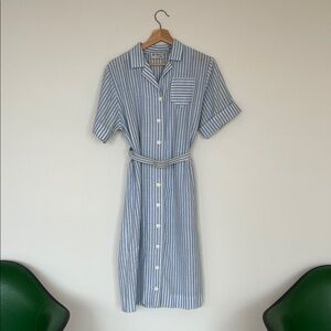 Vintage Blue Striped Shirt Dress Made in Canada